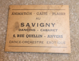 Vintage 1950s Advertising Trade Card Savigny Cabaret Antwerp Belgium - $17.82