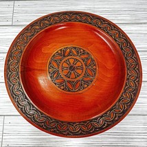 Polish Wooden Folk Art Plate Vintage Hand Carved and Painted Floral Marked 11 In - £31.04 GBP