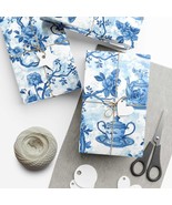 French Blue Chinoiserie Tea Party Wrapping Paper Grandmillennial Floral ... - €13,51 EUR