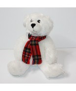 Christmas Plush White Teddy Bear with Plaid Tartan Scarf - $7.99