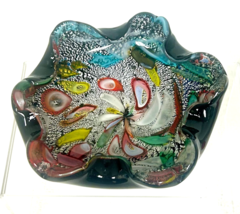 Vintage Italy Murano Tutti Frutti Confetti Silver Foil Glass Dish Red St... - $49.01