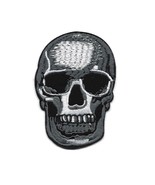 SKULL IRON ON PATCH 3.5&quot; Biker Rocker Goth Skeleton Gray White Black Emb... - €4,20 EUR