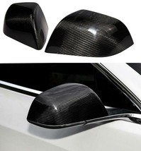 2Pcs Real Carbon Fiber Car Side Mirror Cover Caps For 2017-2023 Tesla Mo... - £64.50 GBP