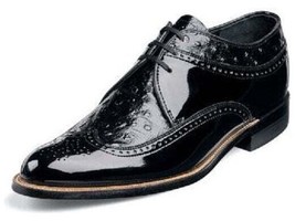 Stacy Adams Mens Dayton Black shoes Wing Tip Ostrich print Shiny Dressy 00375-01 - £97.21 GBP