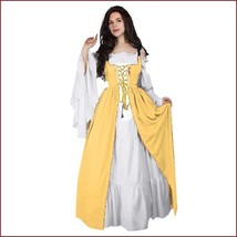 Medieval Damsel Yellow Lace Up Kittle Skirt Long Flare Sleeve Off Should... - £62.87 GBP