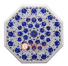24&quot; Marble White Table Top Lapis Lazuli Inlaid Marquetry Furniture Decor H026 - £2,075.11 GBP