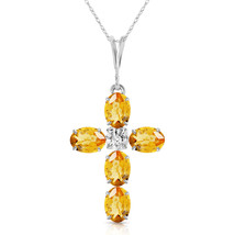 14K Solid Gold Cross Necklace w/ Natural Diamonds &amp; Citrines November Birthstone - £315.68 GBP