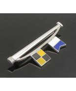 925 Sterling Silver - Vintage Enamel Detail Shiny Bar Brooch Pin - BP9101 - $54.92 CAD