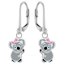 Koala with Bow 925 Sterling Silver Leverback Earrings - £14.93 GBP