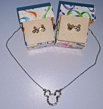 Vintage Disney Mickey Silver Tone 16" Necklace & 2 Pairs Gold Tone Earrings 58 - $29.99