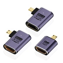 8K Micro Hdmi To Hdmi Adapter (3 Pack), 90 Degree Left And Right Angle Micro Hdm - £18.02 GBP
