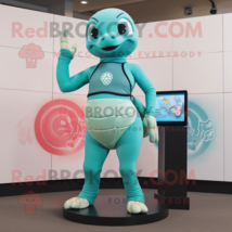 Teal Sea Turtle mascot costume character dressed with a Yoga Pants and Digital w - £978.48 GBP