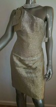 $900 THEIA STUNNING SHIMMERY GOLD  RUNWAY BOW DRESS GOWN US 6 - £122.03 GBP