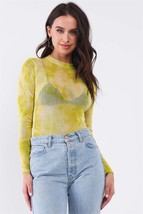 Women&#39;s Neon Green Sexy Sheer Mesh Long Sleeve Mock Neck Bodysuit - $11.40
