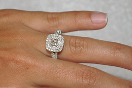 Halo Engagement Ring 2.40Ct Princess Cut Diamond 14k White Gold Finish Size 7.5 - £115.26 GBP