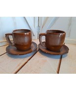  4 Pc Set Vintage Frankoma Coffee Mugs/ Saucers Plainsman Brown Two-Tone  - £19.43 GBP