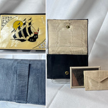 Vtg MOP Look Celluloid Clutch Rhinestone Tall Ship Motif Finger Strap W/... - £158.23 GBP