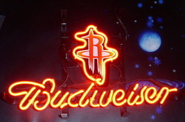 New Budweiser Houston Rockets Beer Light Bar Neon Sign 17&quot;x14&quot; - $132.99