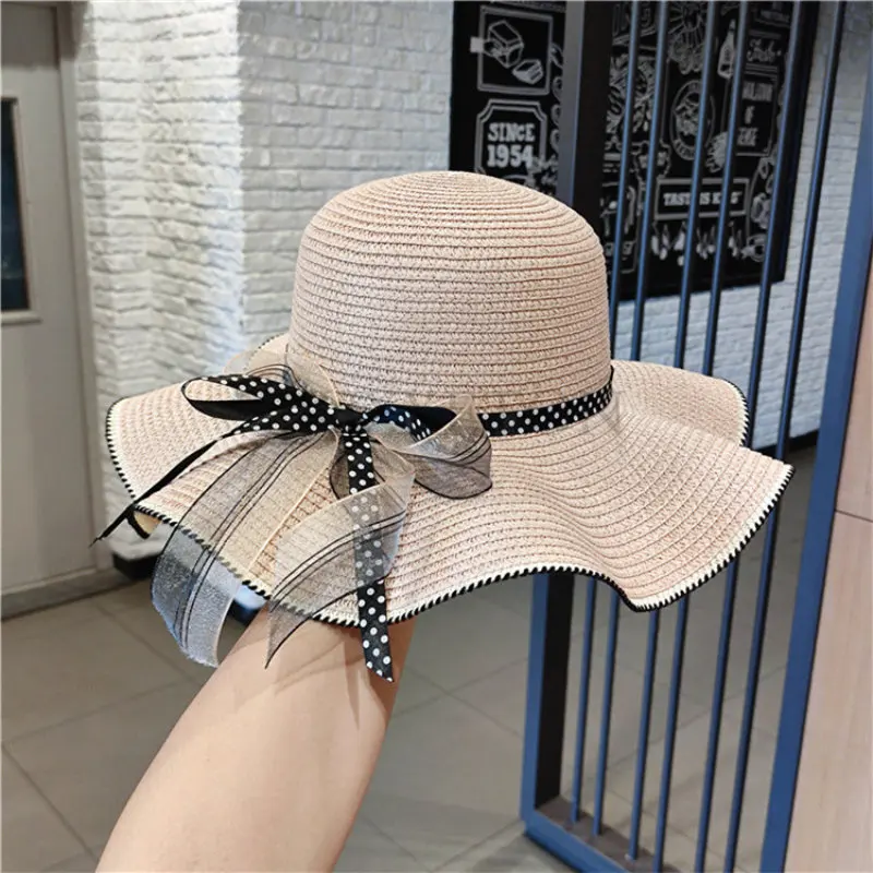 At beach summer straw hats for women flat top ribbon bowknot elegant luxury straw women thumb200