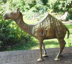 Vintage Brass Camel Egypt 7&quot; Tall Inscribed with Men - $55.84