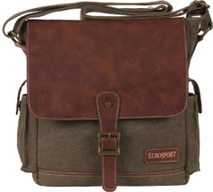 Olive B910 Canvas Brown Vegan Leather Unisex Shoulder Bag 11 x 10&quot; Euros... - £26.30 GBP