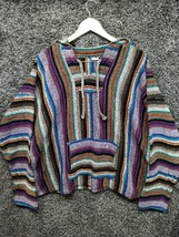 Baja Hoodie Adult XL Purple Stripe Notched Sweater Hippie Pullover Blanket - $27.67