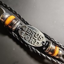 Jesus Is Lord Multi-Layer Braided Leather Adjustable Christian Religion Bracelet - £10.28 GBP