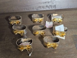 Vintage Set 8 Kemp &amp; Beatley Silver/Gold Bow Footed NAPKIN RINGS Porcelain - £16.76 GBP