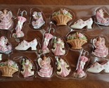 Dillards Trimmings 18 Mini Ornament Pink Lot Santa Basket Flower Angel S... - £13.58 GBP