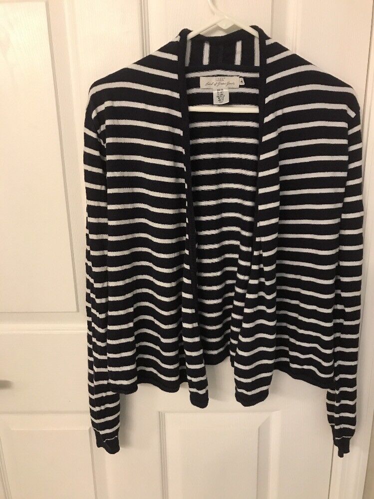 H&M  Navy Blue & White Striped Open Sweater Youth Girls Size 14 - £10.94 GBP