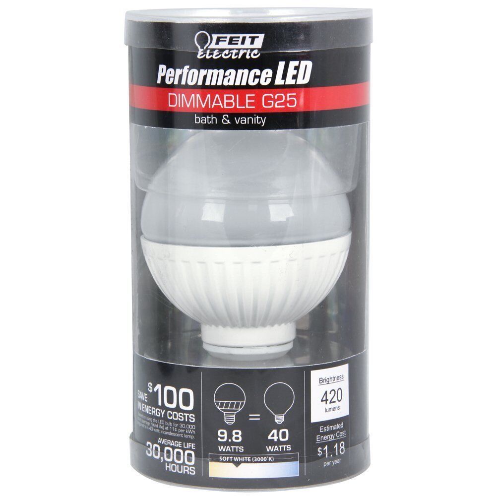 Feit Dimmable Performance LED 10W/40W 120V G25 Mini-Globe Soft White G25... - $27.96