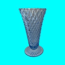 Vintage Indiana Glass Diamond Point Style Light Blue Glass 8&quot; Flower Vase  - £16.43 GBP
