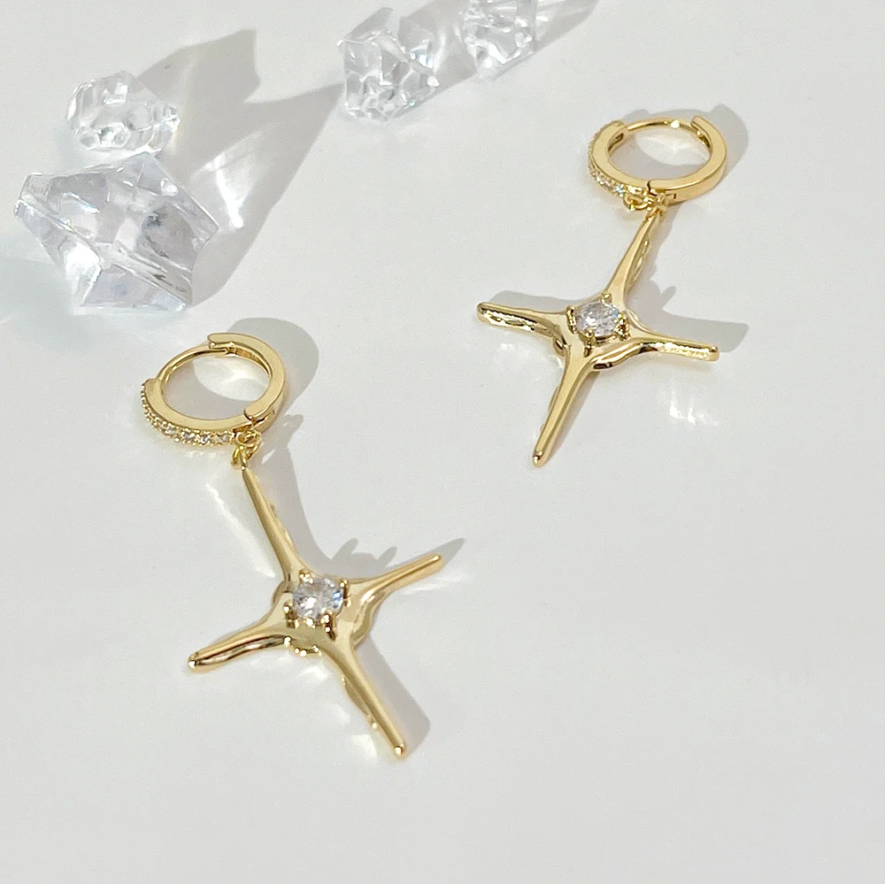 Celestial Star Hoop Earrings For Women Micro Inlay Sparkly Zircon Huggie Earring - £12.91 GBP