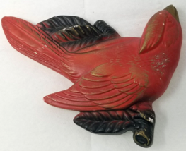 MCM Red Bird Wall Hanging Chalkware Gold Accents Imperfect Vintage - £14.24 GBP