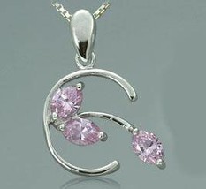 Three Stone Marquise Cut Pink Cz  Pendant Sterling Silver  - $19.99