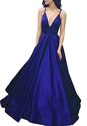 Kivary Spaghetti Straps V Neck Long Formal Corset Prom Evening Dress Royal Blue