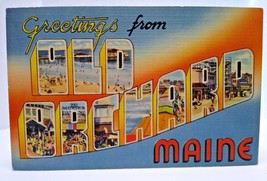 Greetings From Old Orchard Beach Maine Large Big Letter Postcard Linen U... - £7.97 GBP