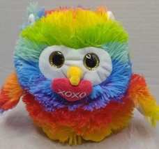 Valentine XOXO Owl Plush Gold Glitter Eyes Soft Fuzzy Rainbow Color 6&quot; - $167.41 MXN