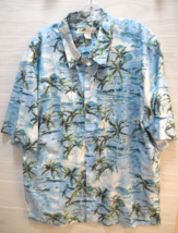 Joe Marlin blue men&#39;s button front XXL Hawaiian shirt palm coconut trees - £13.44 GBP