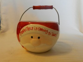 Santa Claus Is Coming To Town Round Red &amp; White Ceramic Candy Bowl With ... - $28.50