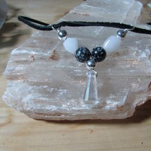 Crystal point &amp; Snowflake Obsidian pendant. - £14.42 GBP