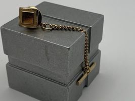 Vintage Gold Tone Square Tie Tack with Chain Swank - $9.20