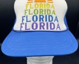 Florida Sunshine Hat Vtg Snapback Trucker Blue Mesh Foam Rope Cap Rainbo... - $18.37