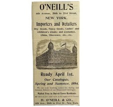 O&#39;Neill&#39;s Importers Retailers 1894 Advertisement Victorian New York City... - £11.20 GBP