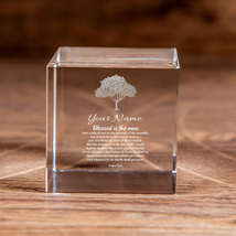 Psalm 1:1-3 Blessed is the Man Square Cut Crystal Cube Personalized Christian - £38.19 GBP+