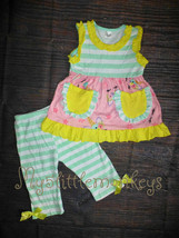 NEW Boutique Unicorn Striped Tunic Pocket Dress Leggings Girls Outfit Set - $11.04