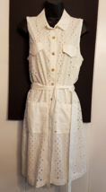 Eci White Eyelet Embroidered DRESS size 12 Button Front Sleeveless Sheath - £19.08 GBP