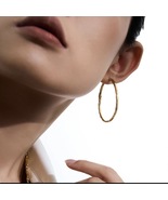 42mmTextured 18K Gold Plated Hoop Earrings, S925 Silver Post - $13.99