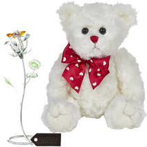 Bearington Teddy Bear White + Chrome Plated Silver Rose Flower Tabletop Ornament - £35.03 GBP