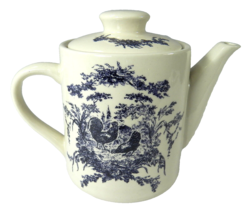 California Pantry Teapot Blue Country French Toile Rooster Hen Ceramic 2002 - £19.10 GBP